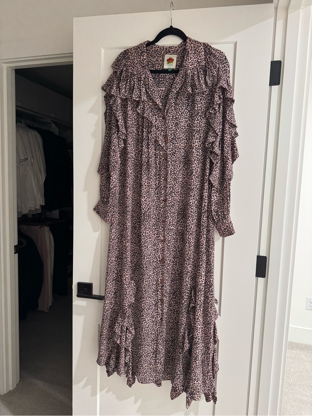 FARM Rio Pink Leopard Ruffle Maxi Dress